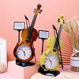 European-Style Classical Violin Model Table Clock Creative Portable Piano Desktop Decoration Children Student Alarm Clock
