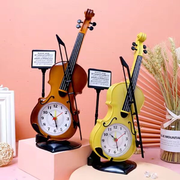 European-Style Classical Violin Model Table Clock Creative Portable Piano Desktop Decoration Children Student Alarm Clock